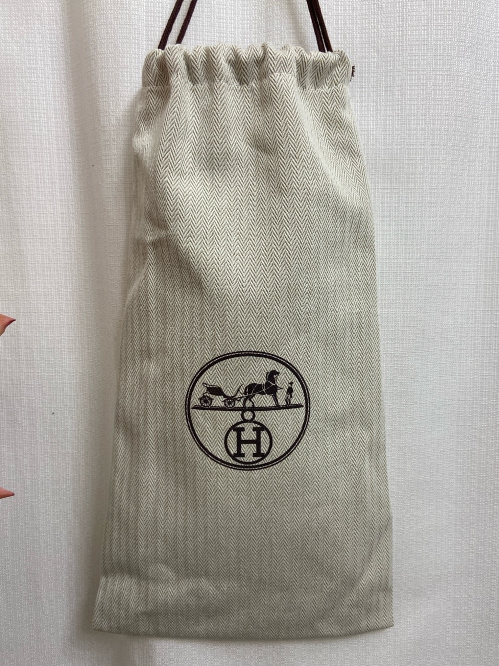 Hermes Beige Canvas Drawstring Dust Bag with Brown Logo